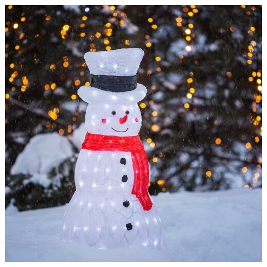 Светодиодная фигура из акрила Neon-night "Снеговик в шляпе" 72 см, 160 светодиодов, IP65, белый цвет свечения