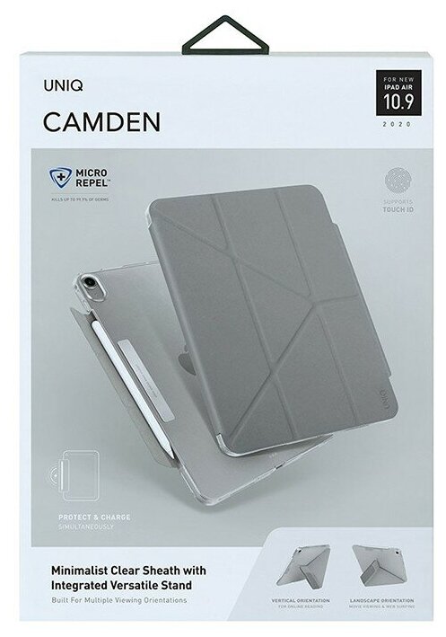 Чехол Uniq Camden Anti-microbial для iPad Air 109 (2022/20) с отсеком для стилуса серый