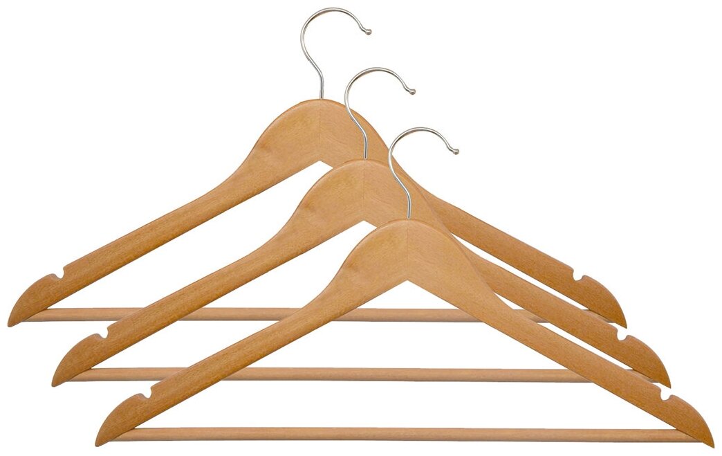 фото Набор вешалок деревянных лакированных с перекладиной из 3 штук