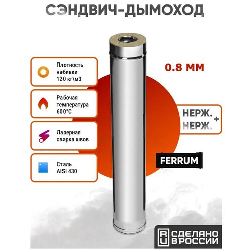 Сэндвич Ferrum 1м AISI 430/нерж. 0,8 мм + нерж. 0,5 мм (150х210 мм, Стальной)