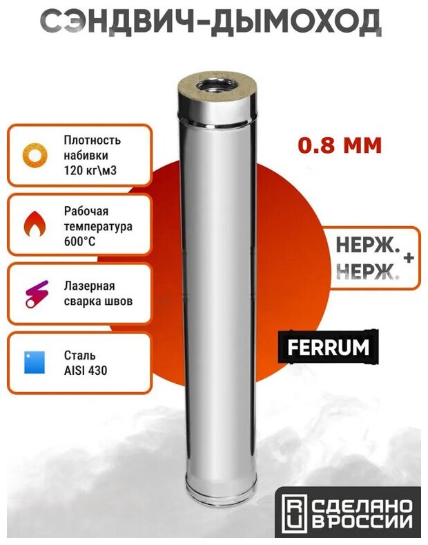 Сэндвич Ferrum 1м AISI 430/нерж. 08 мм + нерж. 05 мм (150х210 мм Стальной)