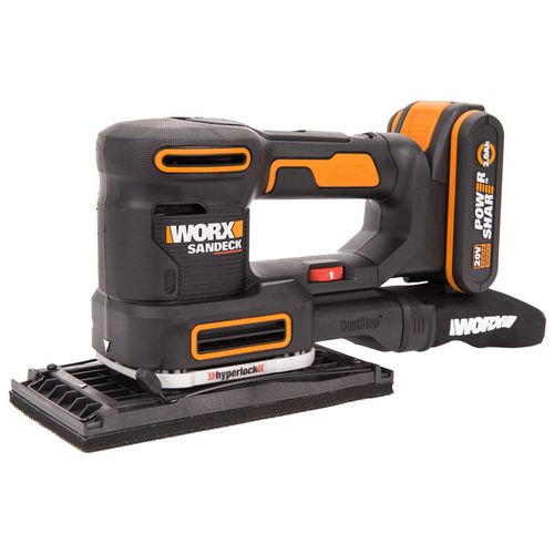 Виброшлифмашина аккумуляторная WORX WX820, 20В, 2 Ач х1, кейс аккумулятор worx wa3553 3 20в 4 0 ач