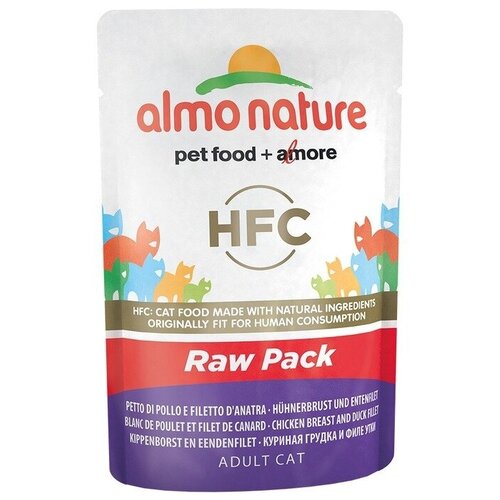 Almo Nature Classic Raw Pack Adult Cat Chicken Breast & Duck Fillet паучи с 75% мяса (куриная грудка и утиное филе) для взрослых кошек - 55 г х 24 шт