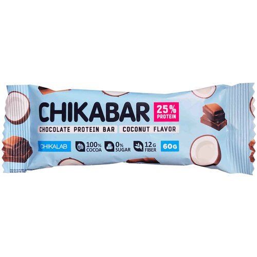 Протеиновый батончик Chikalab 25%, 60 г, кокос-шоколад шоколад chikalab chikapie 60 г кокос