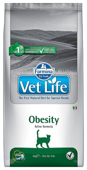 Корм Farmina Vet Life Obesity для кошек при ожирении, 5 кг