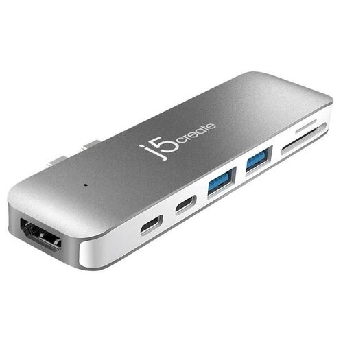 Мини док-станция j5create USB-C ULTRADRIVE MINIDOCK. Интерфейс: Thunderbolt 3 USB-C x 2. Порты: Thunderbolt 3 USB-C, USB-C, HDMI, SD, microSD, USB-A x