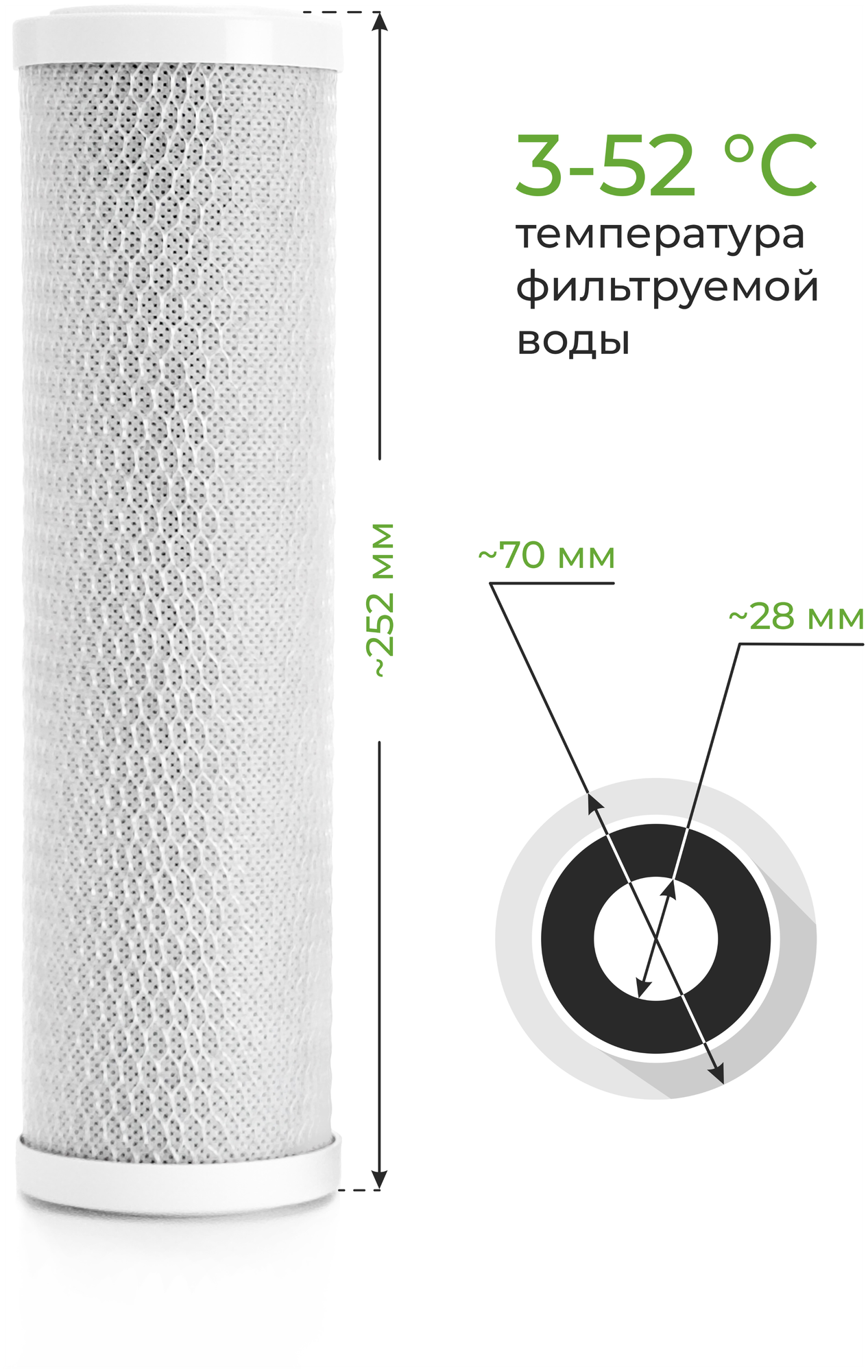 Картридж для фильтра угольный кокосовый Нептун CTO-10SL 5 мкм для очистки воды от хлора, карбон-блок из прессованного кокосового угля - фотография № 3