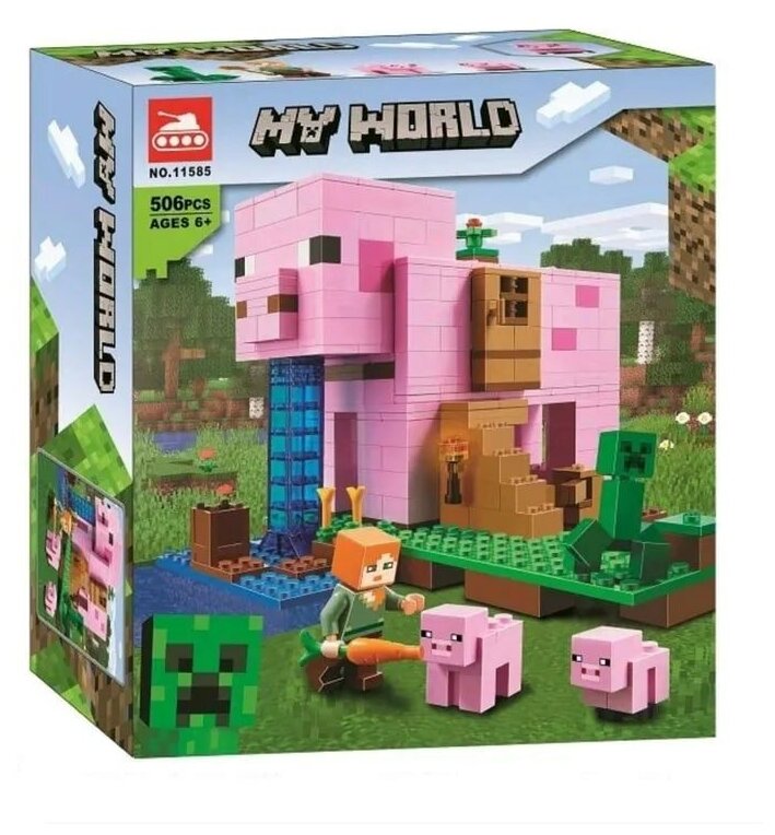 Конструктор My World Minecraft Мой Мир Майнкрафт Дом-свинья 506 деталей