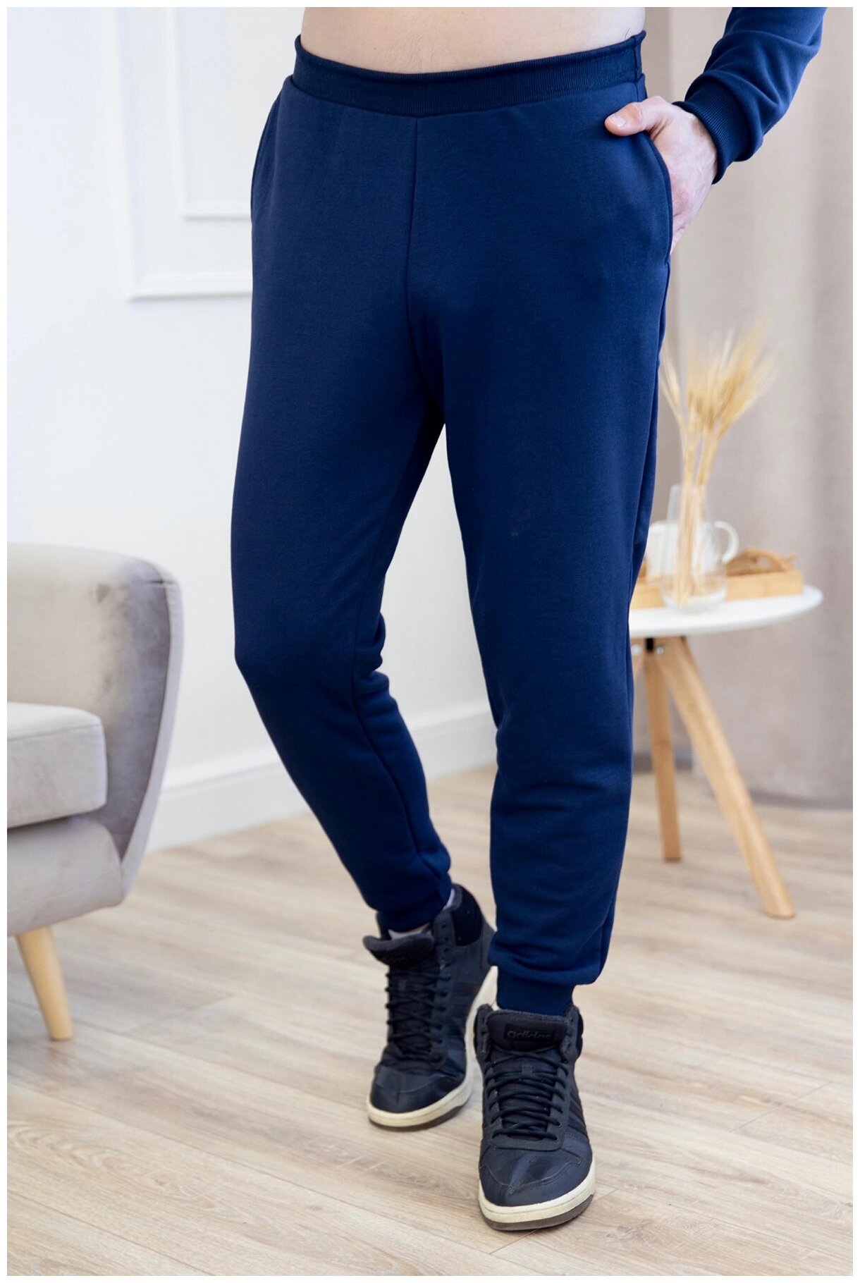 Мужской костюм Акси Синий размер 62 Футер Лика Дресс лонгслив с длинным рукавом округлый вырез брюки с карманами пояс на резинке - фотография № 6