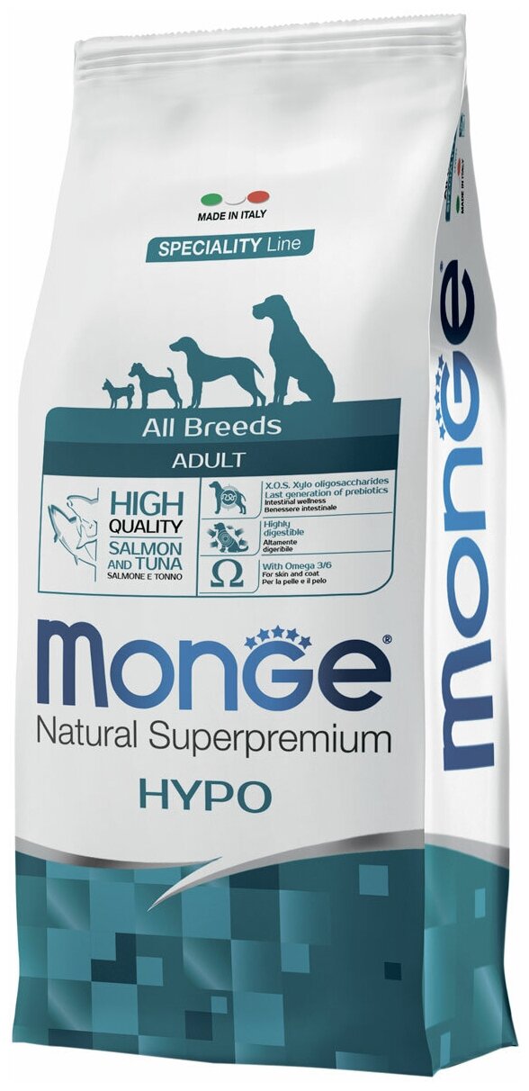 MONGE SPECIALITY DOG HYPO SALMON для взрослых собак всех пород при аллергии с лососем и тунцом (2,5 кг)