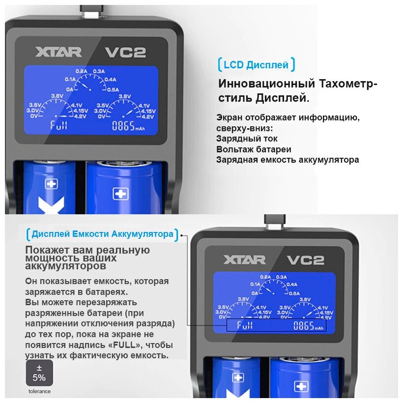 Умное Зарядное устройство XTAR VC2 18650