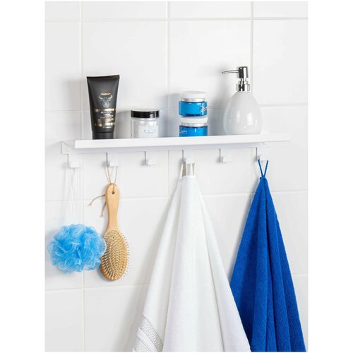 Полка для ванной комнаты навесная с крючками белая Крючки для полотенец в ванную прихожую и коридор
