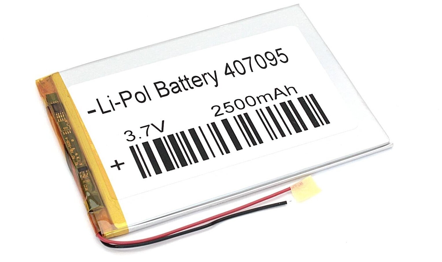 Универсальный аккумулятор (АКБ) для планшета, видеорегистратора и др, 4х70х95мм, 2500мАч, 3.7В, Li-Pol, 2pin (на 2 провода)