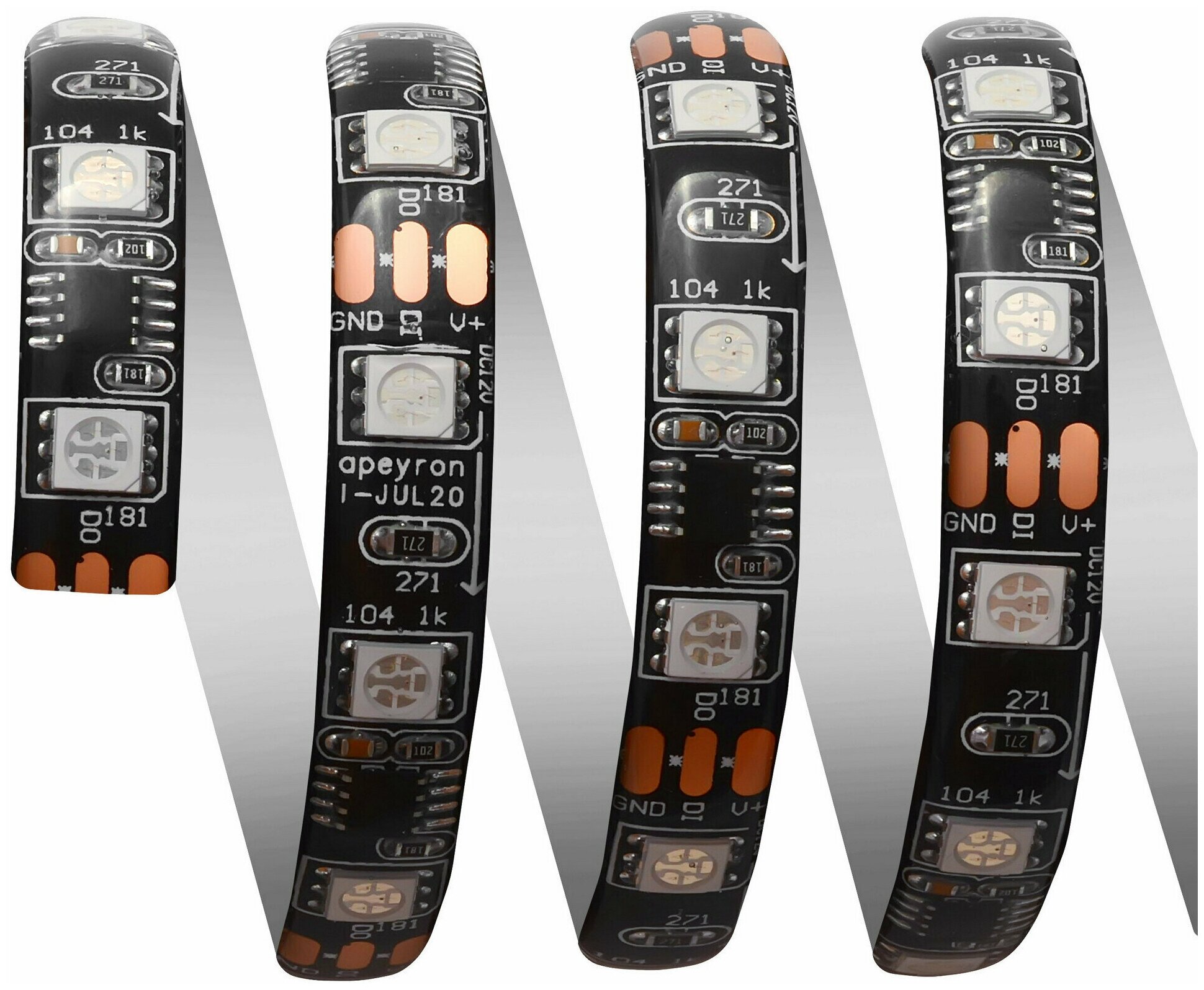 Комплект адресной светодиодной ленты с аксессуарами 12В 14.4Вт/м 5050 60 светодиодов/метр RGB IP65 5 метров APEYRON - фотография № 4