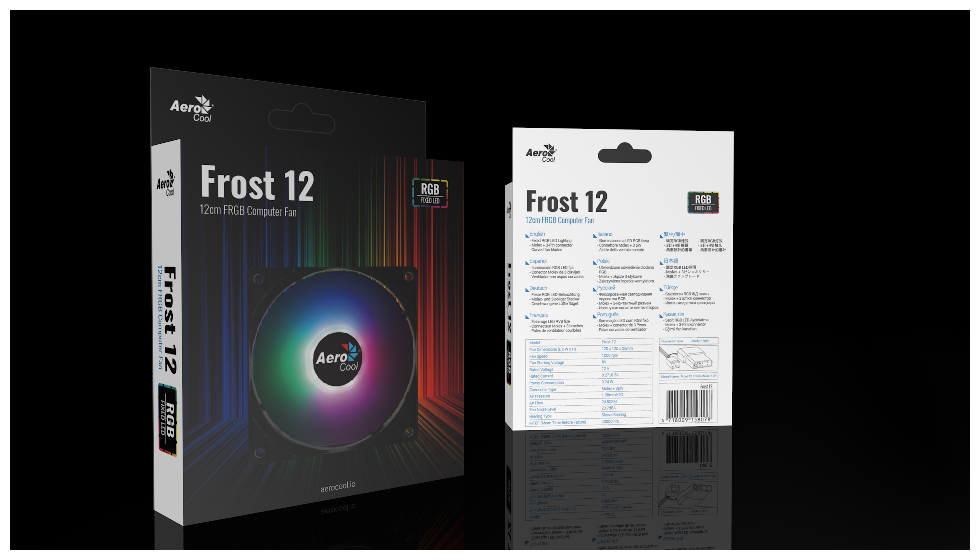 Вентилятор Aerocool Frost 12, Fixed RGB LED, 120x120x25мм, 1000 об./мин., разъем MOLEX 4-PIN + 3-PIN, 23.7 dBA - фото №9