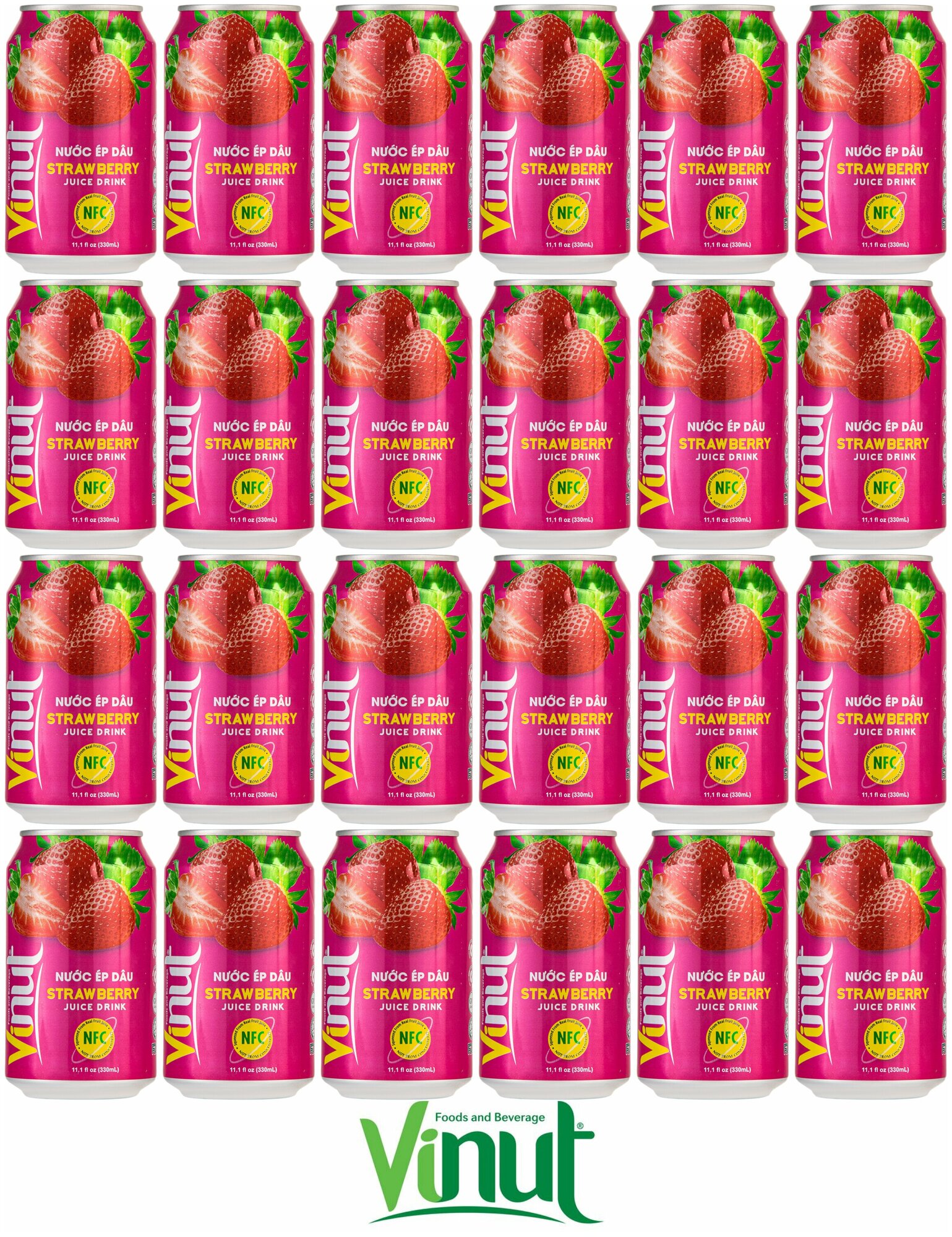 Напиток сокосодержащий негазированный Vinut Strawberry ( Клубника ), жестяная банка ( ж.б.) 0.33 л. ( 330 мл.), упаковка 24 штуки - фотография № 1
