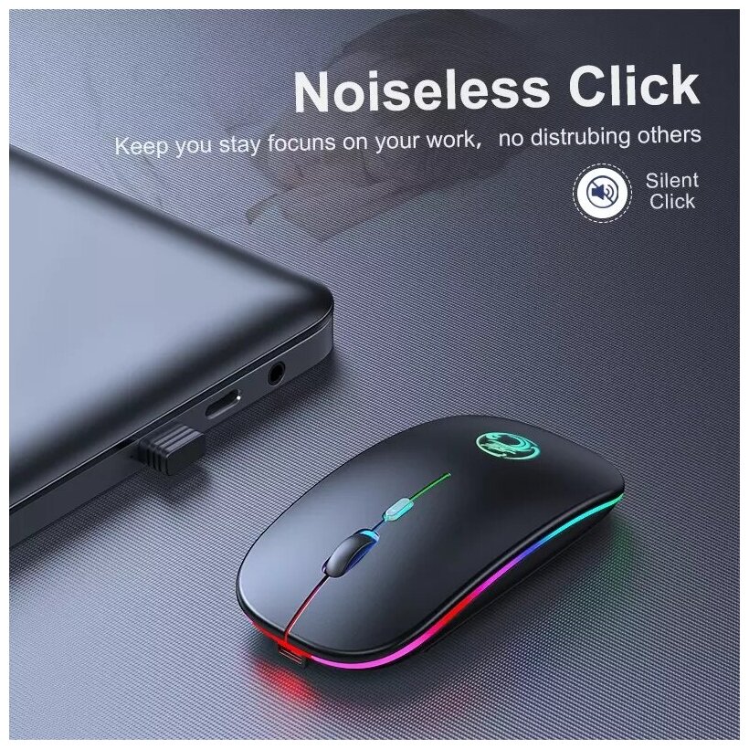 Игровая компьютерная мышь беспроводная E-1300 RGB с бесшумным кликом, Bluetooth, цвет серый
