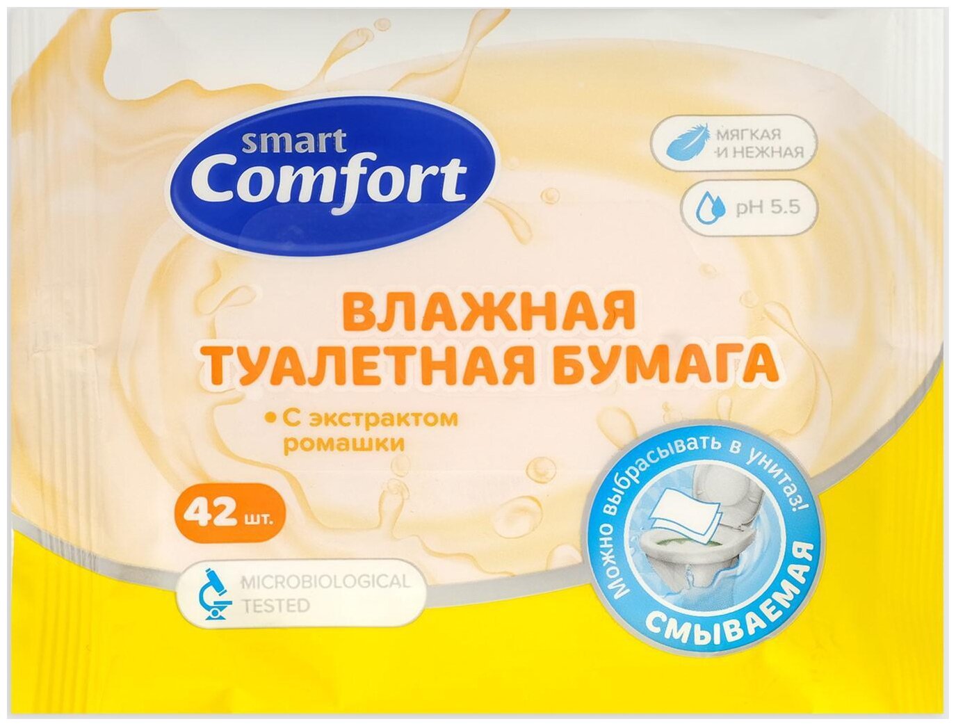 Влажная туалетная бумага Comfort smart с ромашкой, 3 уп. 42 шт.