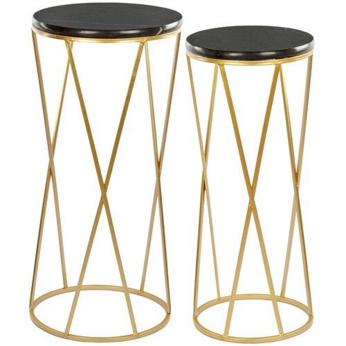 54-017/016 Столики приставные с черным мрамором, набор 2 предмета 26х26х62, 33х33х72см, Glasar