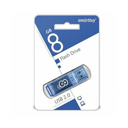 Флеш-диск 8 GB, комплект 3 шт, SMARTBUY Glossy, USB 2.0, синий, SB8GBGS-B