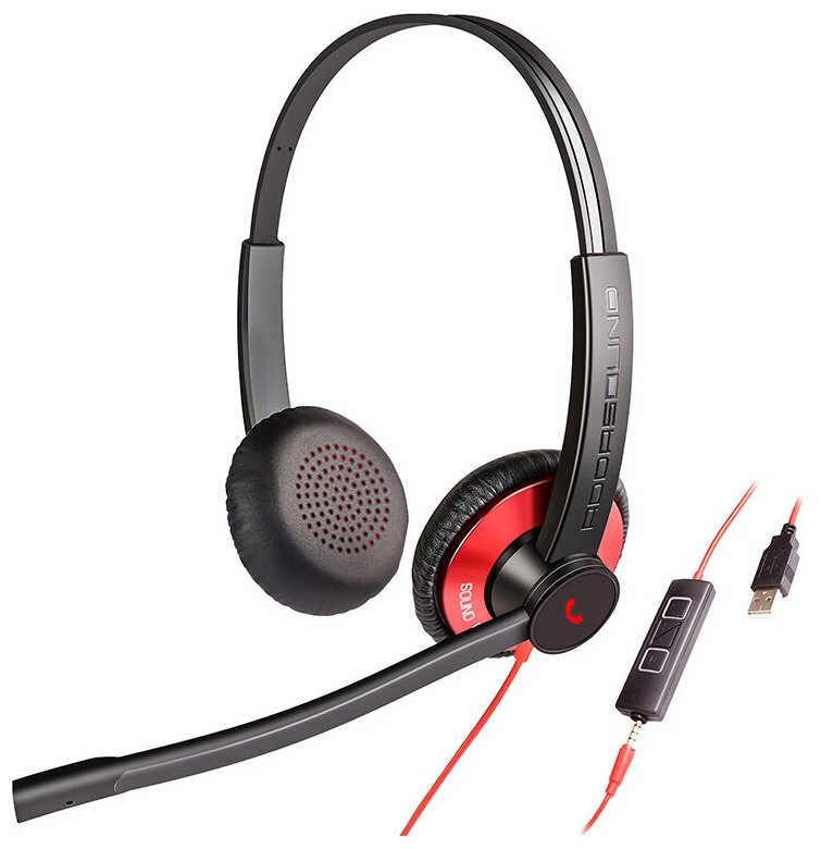 Наушники для компьютера с микрофоном Addasound Epic 502, USB, jack 3,5 мм, цвет черно-красный, шумоподавление (ADD-EPIC-502-R)