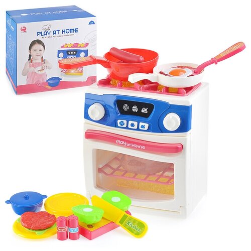 Плита игрушечная детская с духовкой, посудой и продуктами (свет, звук) / Бытовая техника для кухни Oubaoloon QF26131W в коробке