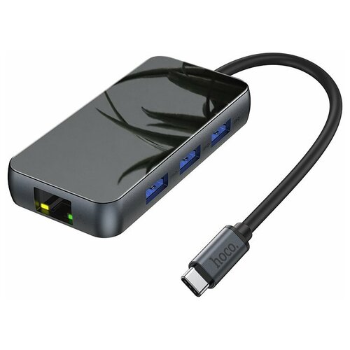 Переходник HOCO HB16 Easy expand Type-C - 3xUSB3.0+ HDMI+PD+RJ45 Черный блок питания сетевой 1 usb type c hoco c113a awesome pd 65вт кабель type c type c цвет белый