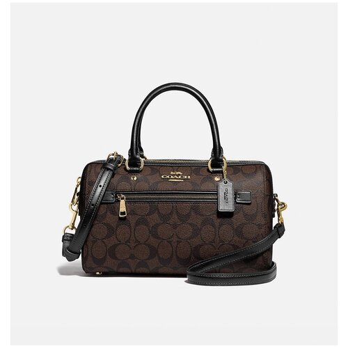 фото Сумка coach коричневый сетчел в монограмму с черными деталями f83607 rowan satchel handbag signature brown / black