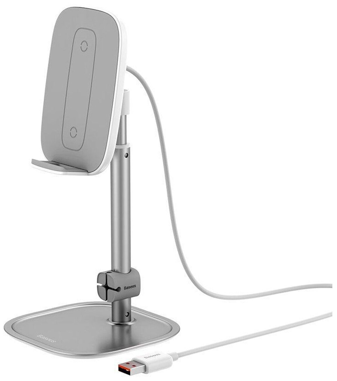 Подставка с зарядкой Baseus Literary Youth Desktop Bracket (Telescopic + Wireless Charging) Silver (SUWY-D0S)