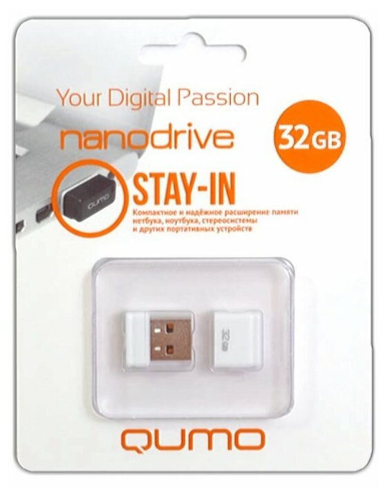 Флешка Qumo Nano 32 Гб usb 2.0 Flash Drive - белая