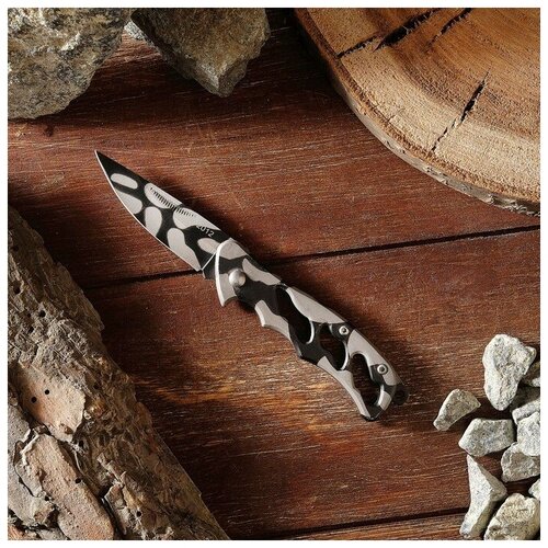 фото Нож складной "зебра-2", ручка металл, 3 выемки, 9см, без фиксатора, 15*2см мастер к.