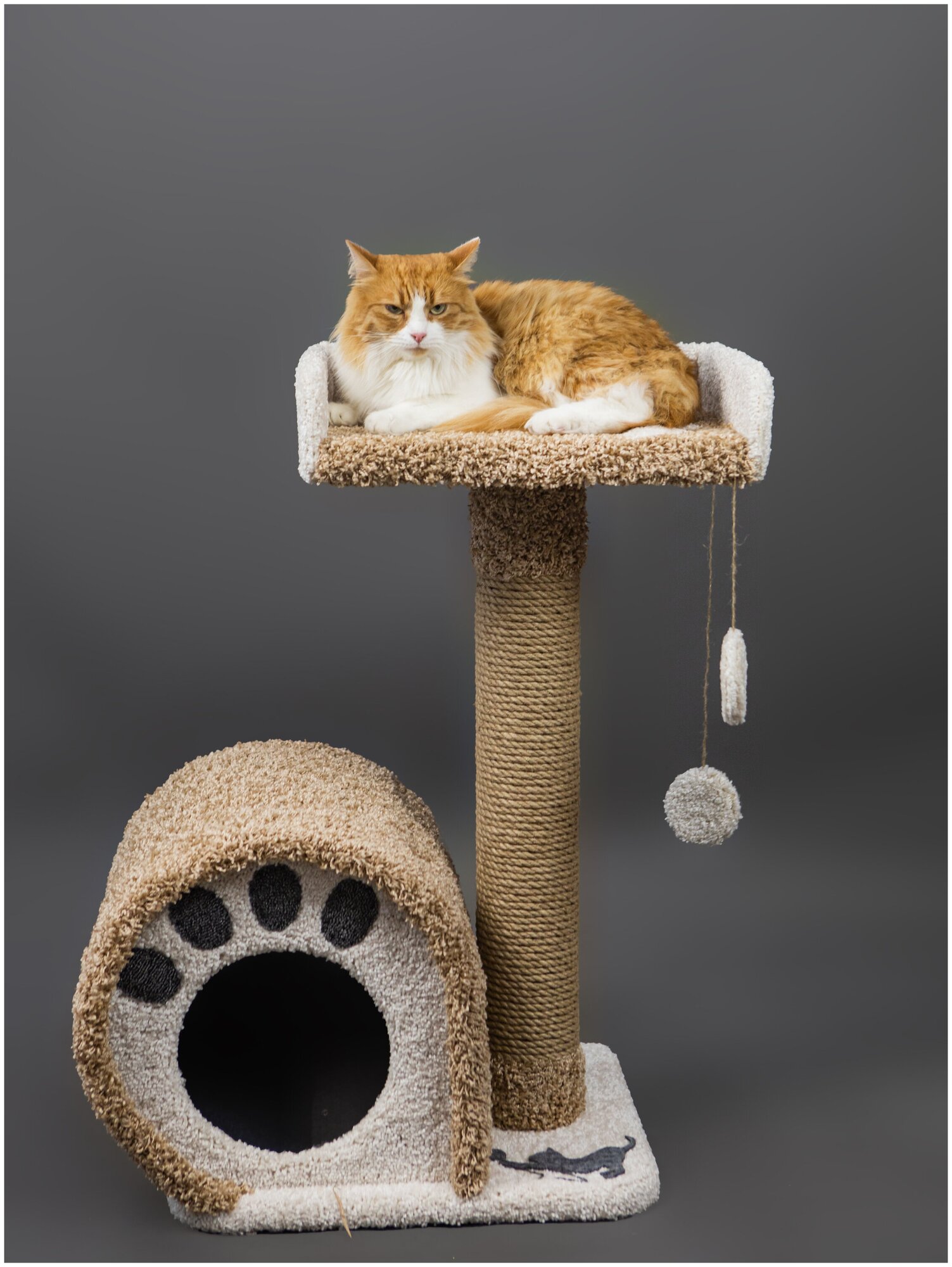 Домик для кошки с когтеточкой-столбиком и лежанкой, Премиум ковролин - фотография № 2