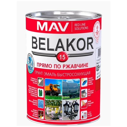 Грунт-эмаль Belakor 15 прямо по ржавчине 3 в 1 быстросохнущая, красно-коричневый, матовый, 1л (1кг)