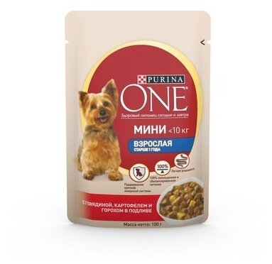 Purina One Паучи для взрослых собак малых пород с говядиной картофелем и горохом в подливе Взрослая 1241698412453957 0,085 кг 41944 (2 шт)