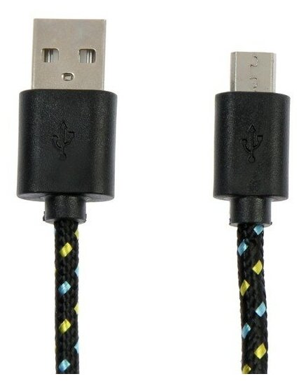 Кабель Defender USB08-03T, USB - microUSB, 1 м, тканевая оплётка, чёрный