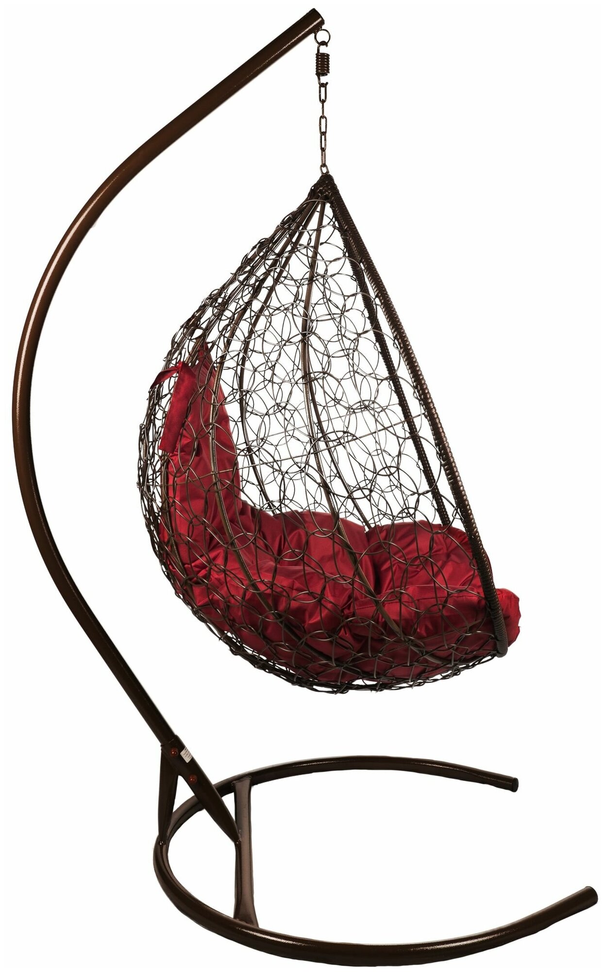 Подвесное кресло "Капля", цвет плетения коричневый, подушка бордовый, каркас коричневый - фотография № 2