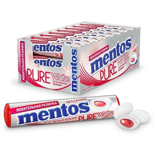 Жевательная резинка Mentos Pure White Ментос Клубника, 24 шт по 15,5 г