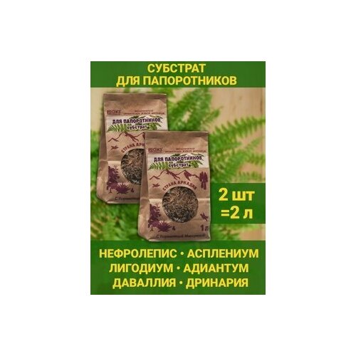 Субстрат с кормилицей для выращивания растений Страна Аркадия для Папоротников 1л. Наборы 2 упаковки. ОЖЗ Кузнецова