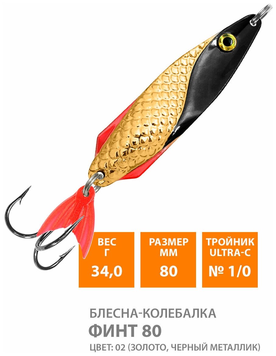 Блесна колебалка для рыбалки AQUA Финт 80mm 34g цвет 02