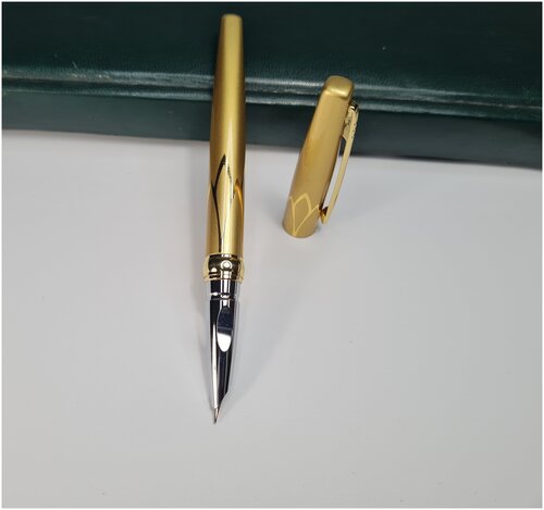 Золотая перьевая ручка с чехлом