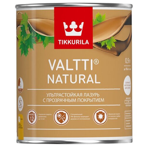 Tikkurila Valtti Natural, Ультрастойкая прозрачная лазурь для защиты дерева,0,9л