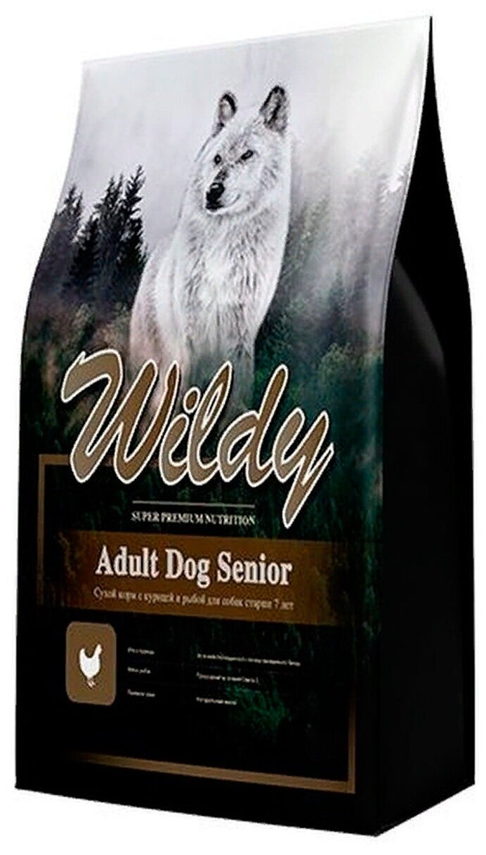 WILDY ADULT DOG SENIOR для пожилых собак всех пород старше 7 лет с курицей и рыбой (15 кг)