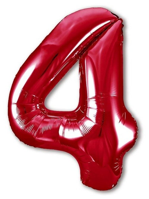 Шар фольгированный 40" «Цифра 4», цвет красный Slim