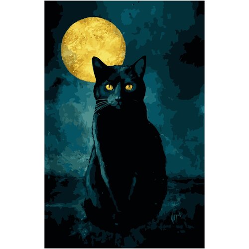 Картина по номерам Кот при луне холст на подрамнике 40х50