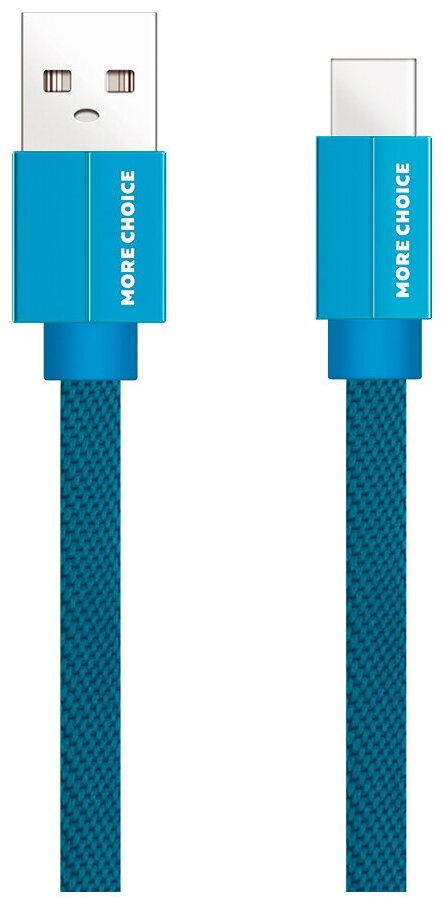 Дата-кабель USB 2.1A для Type-C плоский More choice K20a нейлон 1м Blue