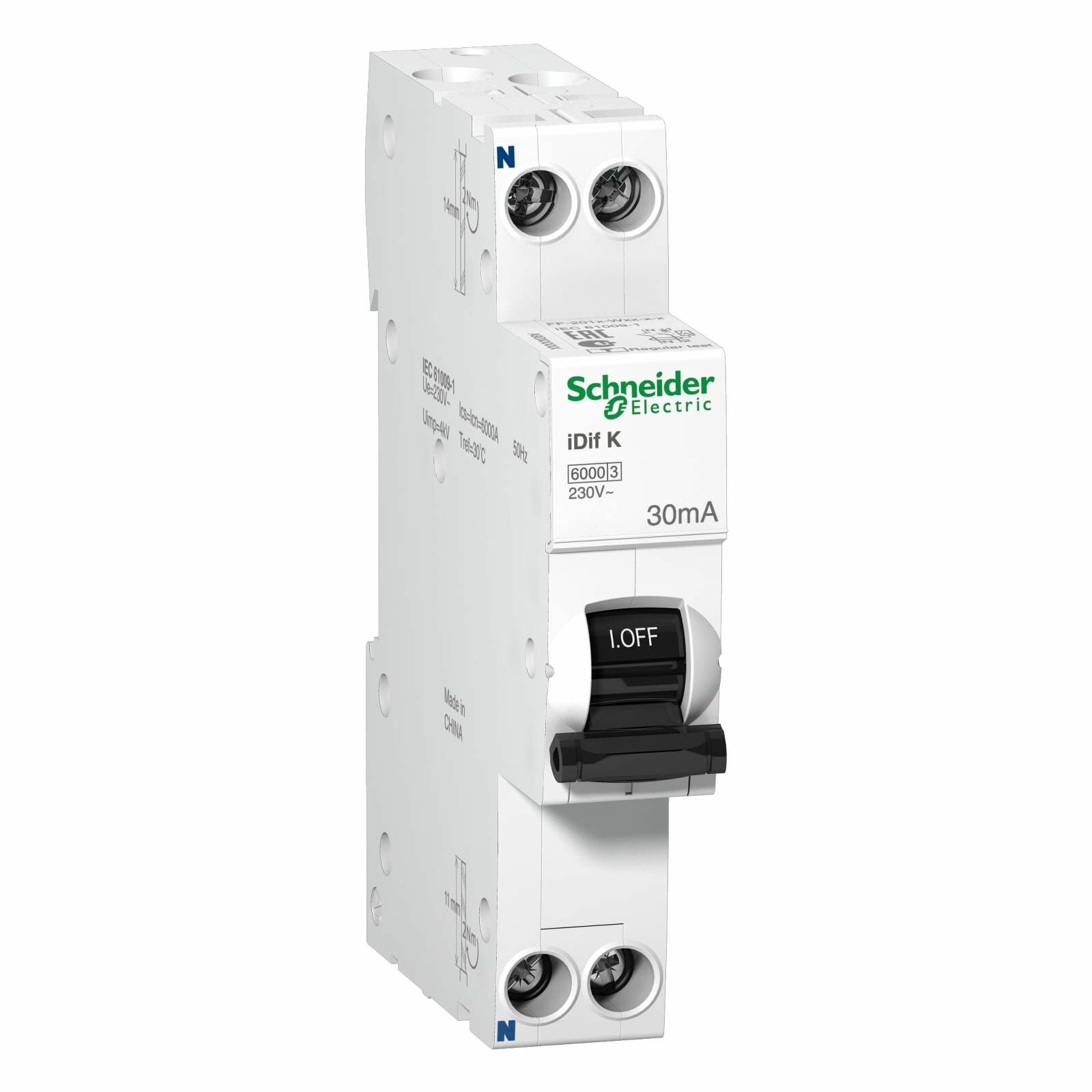Дифференциальный автомат электронного типа iDif K 6КА 20A C 30Мa A Acti9 Schneider Electric A9D49620