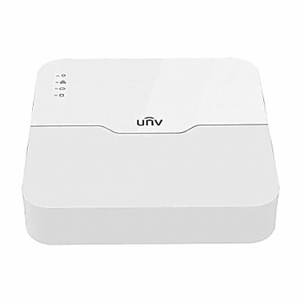 Uniview Видеорегистратор IP 4-х канальный 4K с 4 PoE портами; Входящий поток на запись до 64Мбит/с; Поддерживаемые форматы сжатия: Ultra 265/H.265/H.264; Запись: разрешение до 4K; HDD; 1 SATA3 до 6Тб