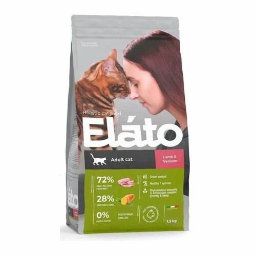 ELATO Holistic сухой корм для взрослых кошек с Ягненком и Олениной 1,5кг