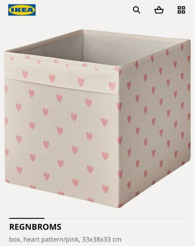 Изображение товара Коробка для хранения IKEA REGNBROMS, 33х38х33 см, розовый, полиэстер/картон