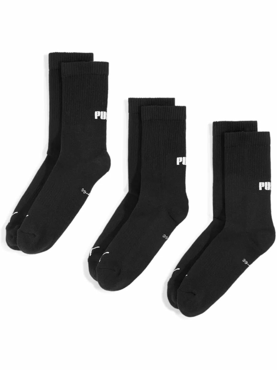 Носки PUMA, комплект, 3 пары, размер 43-46, черный